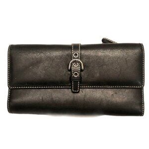 Coach Black Leather Buckle  Bi-Fold Check Book Wallet